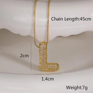 Golden letter L necklace with cubic zirconia details and 45cm chain specifications