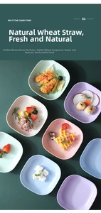 Detailed top view of colorful macaron square snack plates with matte finish and rounded corners