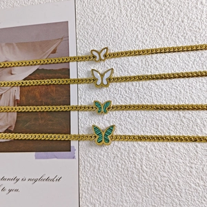 Elegant 18k gold plated butterfly shell pendant bracelets in green and white colors