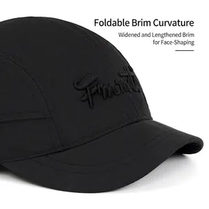 Black ripstop baseball cap with embroidery, featuring a flexible foldable short brim