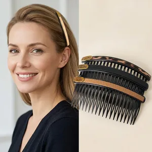 Retro Leopard Print Hair Side Comb Plastic Insert Fork With PU Leather Texture For Tidy Broken Hair Women Hair Styling Accessory