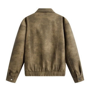 Veste rétro en cuir vert olive aspect vieilli avec ourlet élastique et vue de dos