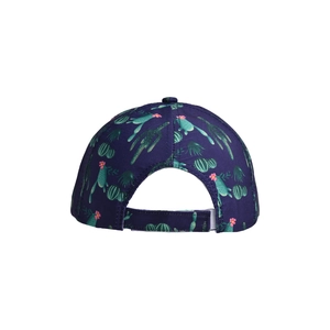 Rear view of navy baseball cap with cactus print showing adjustable velcro strap detail