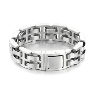 Minimalist double-row stainless steel watch-style link bracelet for men in silver finish