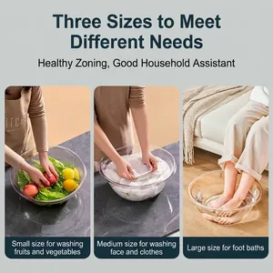 Durable transparent plastic washbasin set in large, medium and small sizes for home laundry