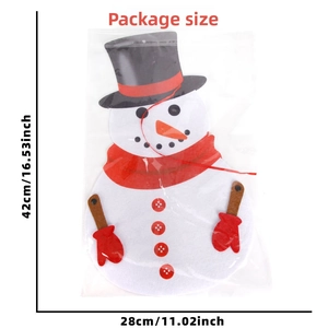 Detail view of large felt snowman ornament with movable joints and packaging dimensions