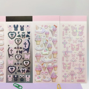 Detailed view of 3D laser cartoon stickers featuring heart, ice cream and moon designs