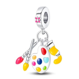DIY colorful enamel artist palette charm with paint brushes and vibrant enamel beads