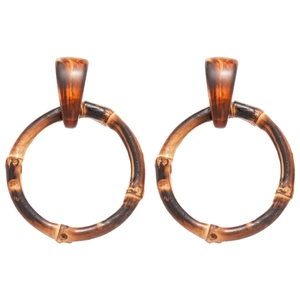 Vintage geometric bamboo hoop earrings with resin texture and silver needle findings