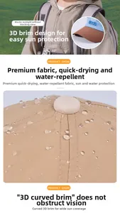 Detail showing water-repellent quick-dry fabric and 3D brim on khaki kids baseball cap