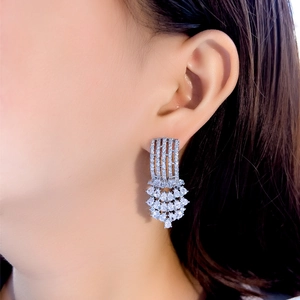 Luxurious S925 silver needle drop earrings with sparkling micro-pave zircons for parties