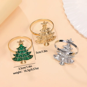 Detailed size and weight specs for metal Christmas tree napkin rings in various colors