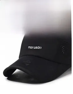 Close-up of the breathable mesh fabric and durable brim on this black outdoor sun hat