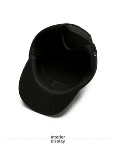 Detailed interior lining and sweatband of the men's warm black flat top winter cap