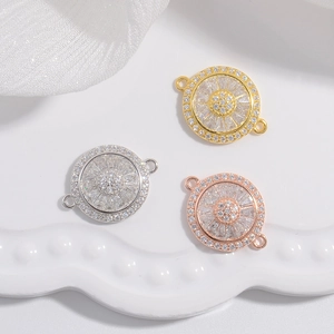 S925 Sterling Silver Zircon Flower Round Jewelry Connector For DIY Bracelet Necklace Making Findings Accessory Shiny