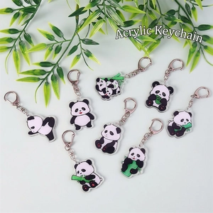 Cute Cartoon Panda Keychain Acrylic Double Sided Animal Bag Pendant Kawaii Key Ring For Students Gift