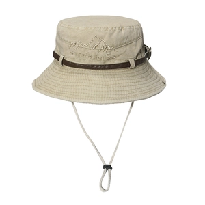 Chapeau de soleil pour hommes en toile lavée avec cordon ajustable et broderie voyage