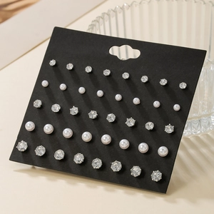 Set of 20 pairs of minimalist faux pearl and rhinestone stud earrings in assorted sizes