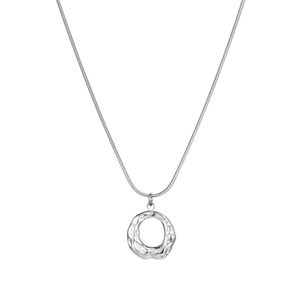 Modern silver textured ring pendant necklace with thin snake chain for men and women
