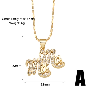 Detail of gold Mama pendant with crystal inlay and dimensions 23mm x 22mm on white background