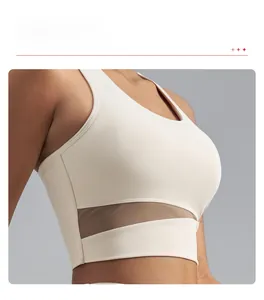 Gros plan d'un soutien-gorge de sport bicolore avec mesh respirant et maintien ferme