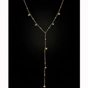 Minimalist Stainless Steel Y-Shaped Long Necklace Gold Plated Round Beads Tassel Chain Jewelry For Women
