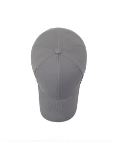 Top view of a grey cotton baseball cap featuring classic six-panel design and NS embroidery