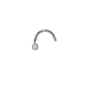 G23 titanium nose screw with L-shaped curve and white opal stone for a minimalist look