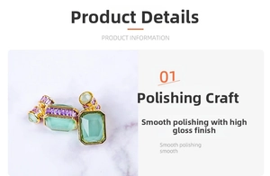 Close-up of geometric gemstone earrings with polished gold frame and purple crystal details