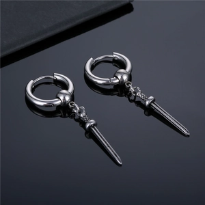Sword Dagger Pendant Hoop Earrings 316L Stainless Steel Antique Retro Punk Gothic Jewelry For Men And Women