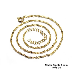 Detailed view of a golden water wave chain necklace with a 40+5cm adjustable length