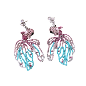Boucles d'oreilles pendantes poisson rouge avec strass brillants et design creux argenté
