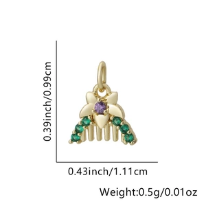 Detailed view of gold starfish pendant with purple stone and green crystals and dimensions