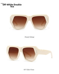 Front and 45-degree side views of butterfly rivet sunglasses with cream frames