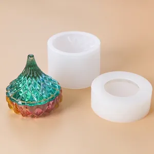 Silicone Mold For DIY Epoxy Resin Trinket Jar Faceted Water Drop Storage Container With Lid Handmade Craft Tool