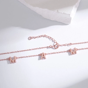 S925 sterling silver MAMA letter necklace in rose gold finish with micro-pave crystals