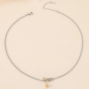 Minimalist titanium steel dumbbell necklace with gold-silver contrast and K18 hallmark