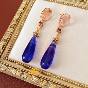 Boucles D Oreilles Pendantes Style Cour Vintage Alliage Strass Résine Goutte Bijoux Avec Tiges Argent Pour Femmes
