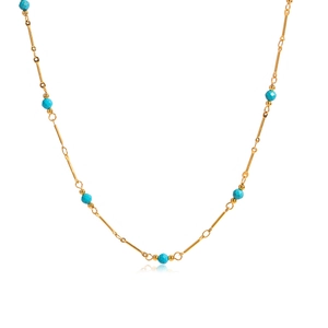Collier en acier titane doré minimaliste avec perles turquoise et maillons