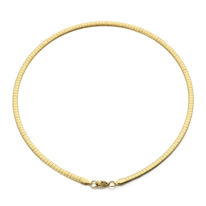 Minimalist gold flat link choker necklace with a sleek linear geometric stainless steel design