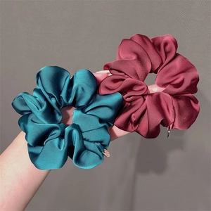 Satin Satin Scrunchies Large Hair Ties Solid Color French Vintage Hair Accessories For Women Soft Elastic Rubber Bands