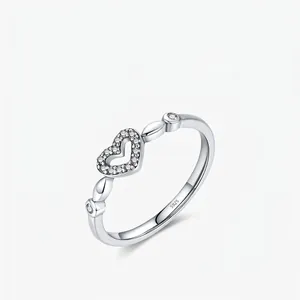 925 Sterling Silver Heart Ring Pave Zircon Hollow Design Elegant Fashion Jewelry For Women