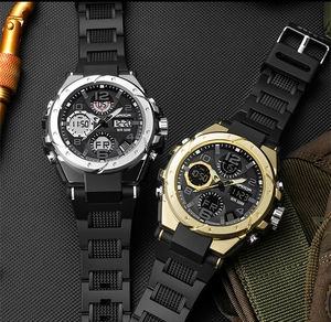 Orologio sportivo a doppio display resistente all'acqua con cinturino in silicone