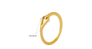Detail shot showing 0.4cm width of minimalist hollow heart ring in 18K gold plated steel