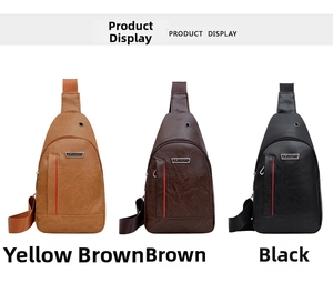 Waterproof PU leather chest bags for men in yellow-brown, brown, and black color options