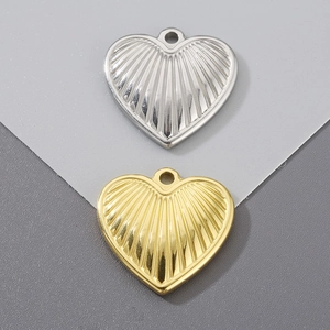 3D heart pendants in gold and silver steel with sunray texture for DIY jewelry