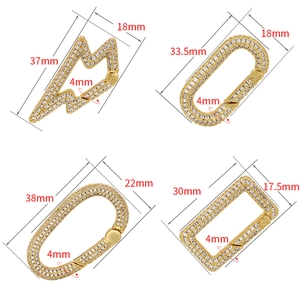 Macro view of gold-plated brass DIY clasps with cubic zirconia and size dimensions