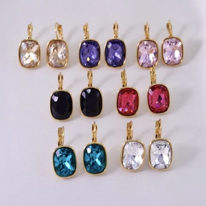 Colorful square gemstone drop earrings in 14K gold plated stainless steel for women