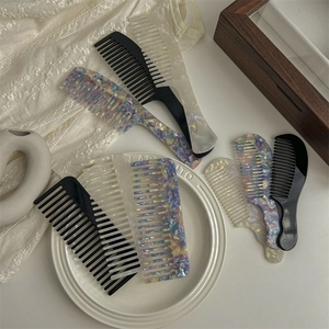 Wide Tooth Hair Comb Acetate Retro Marble Texture Detangling Scalp Massage Tool For Curly Hair Women Large