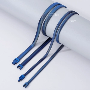 Deep blue stainless steel snake chain necklace set in 5mm and 8mm width options
